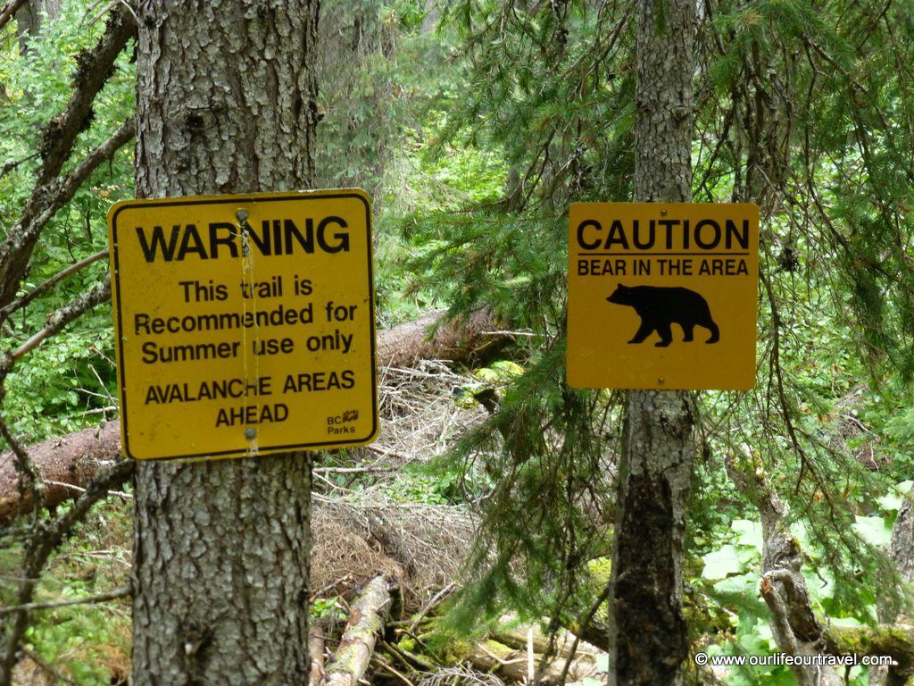 Bear warning signs at Manning Provincial Park, near the Lightning Lakes trail.