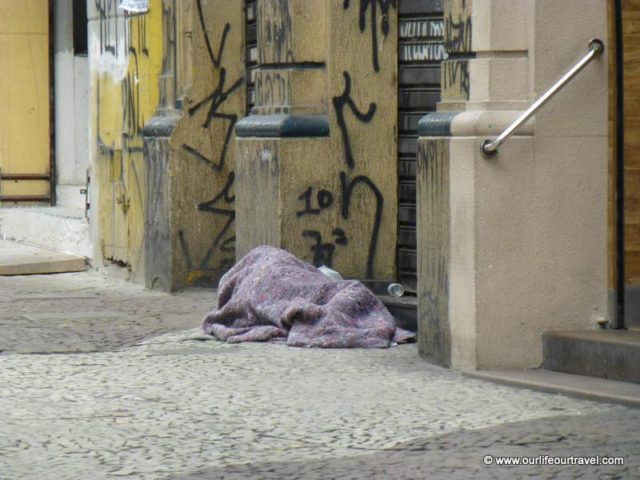 A bit further away of the market, but the same blanket as other homeless people had