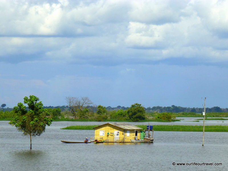 Flooded houses along the Amazon. Tabatinga - Manaus boat ride