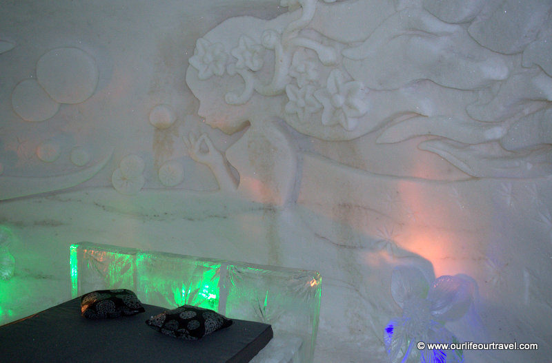 Ice hotel bed, Lapland, Finland