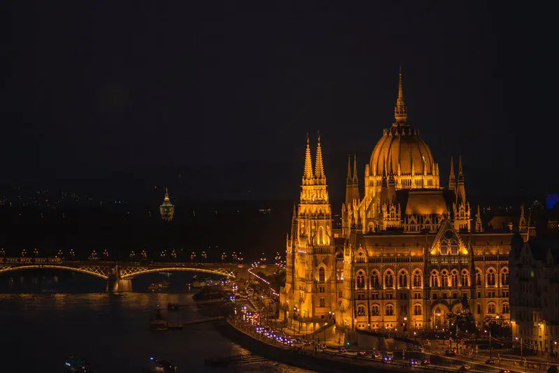 View to the Hungarian Parliament at night in Budapest
