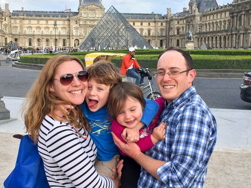 Paris with kids - in front of the Louvre