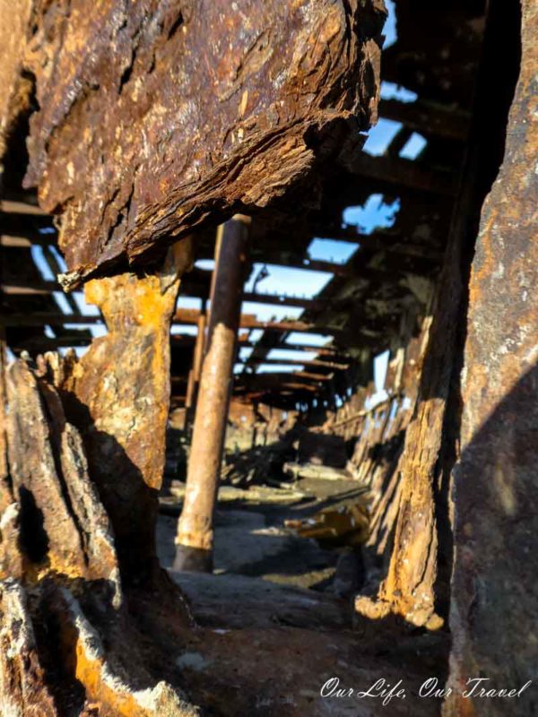 The inside of the rusty ship