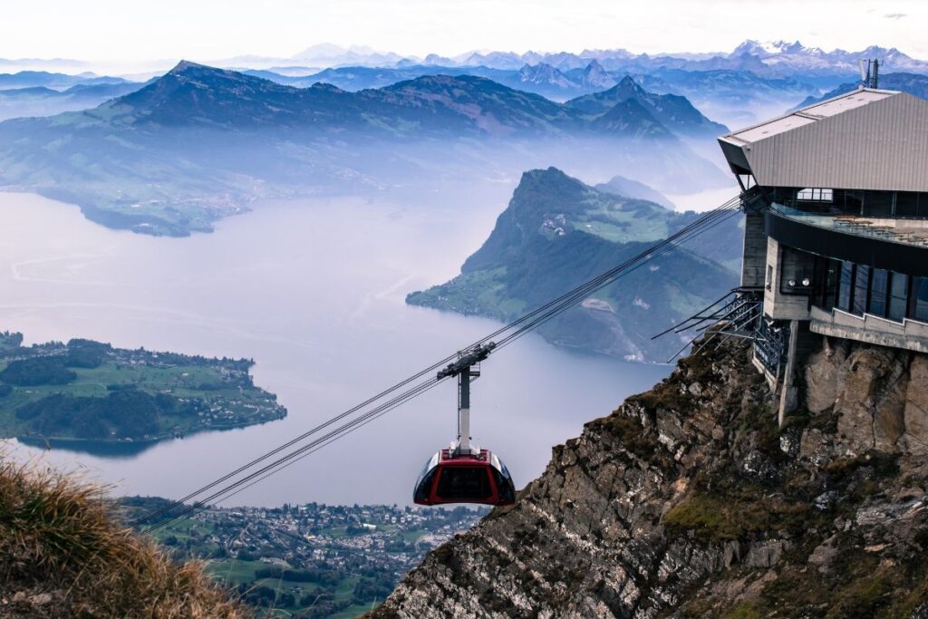 views from mount Pilatus and the red cable car