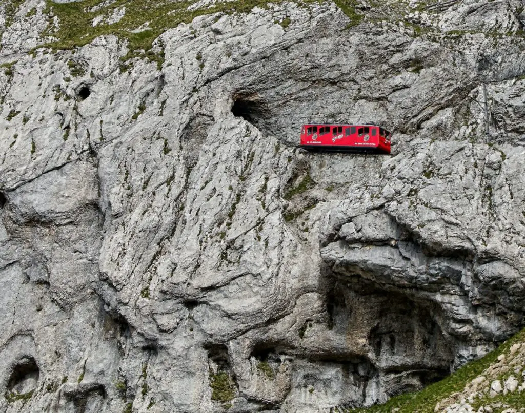 The cogwheel train runs between Mt Pilatus and Alpnachstad