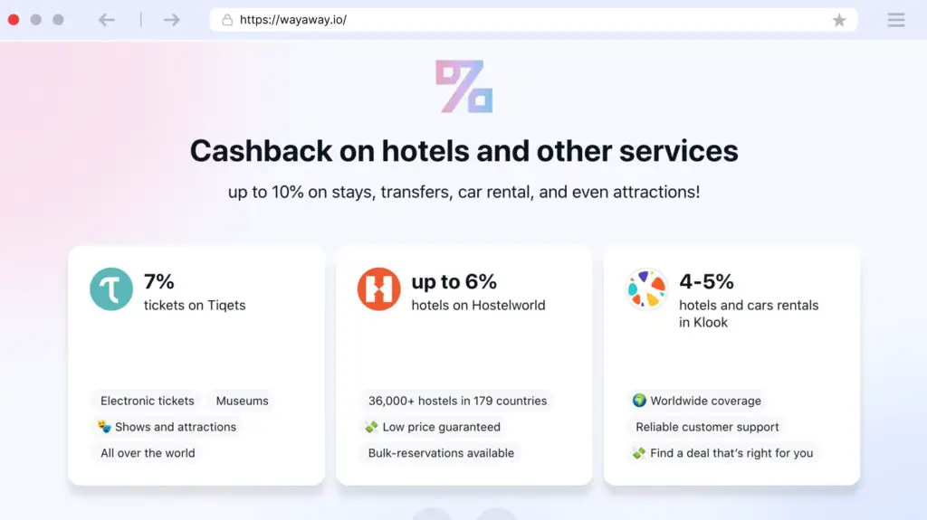 wayaway cashback on hotels and experiences